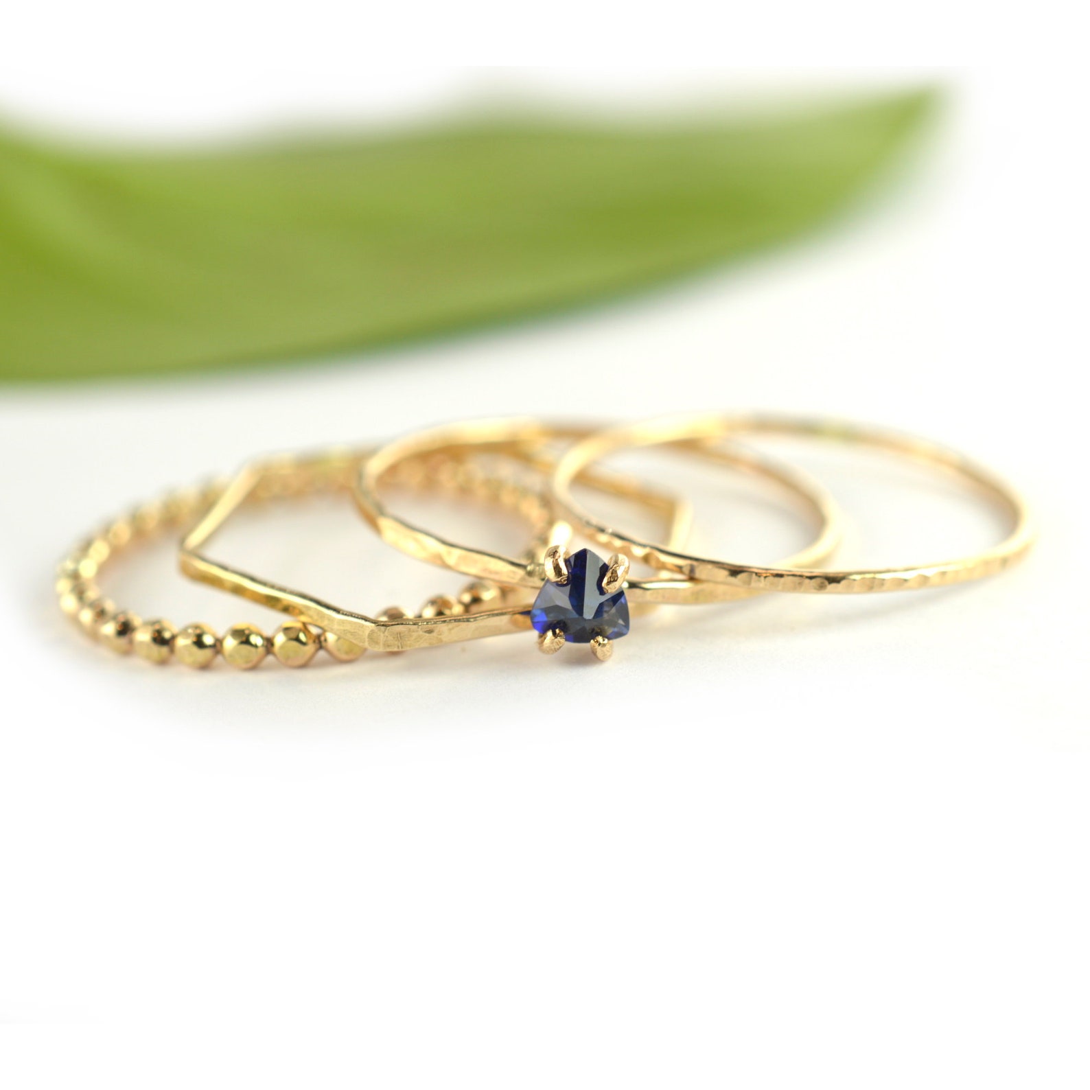 Blue Sapphire Stacking Ring Set of 4 Trillion Cut Gold - Etsy