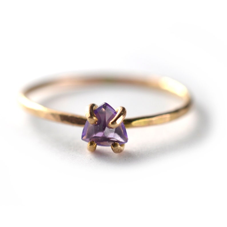 Amethyst Ring, February Birthstone Ring, Trillion Cut Gemstone Stacking Ring SGRTRI image 1