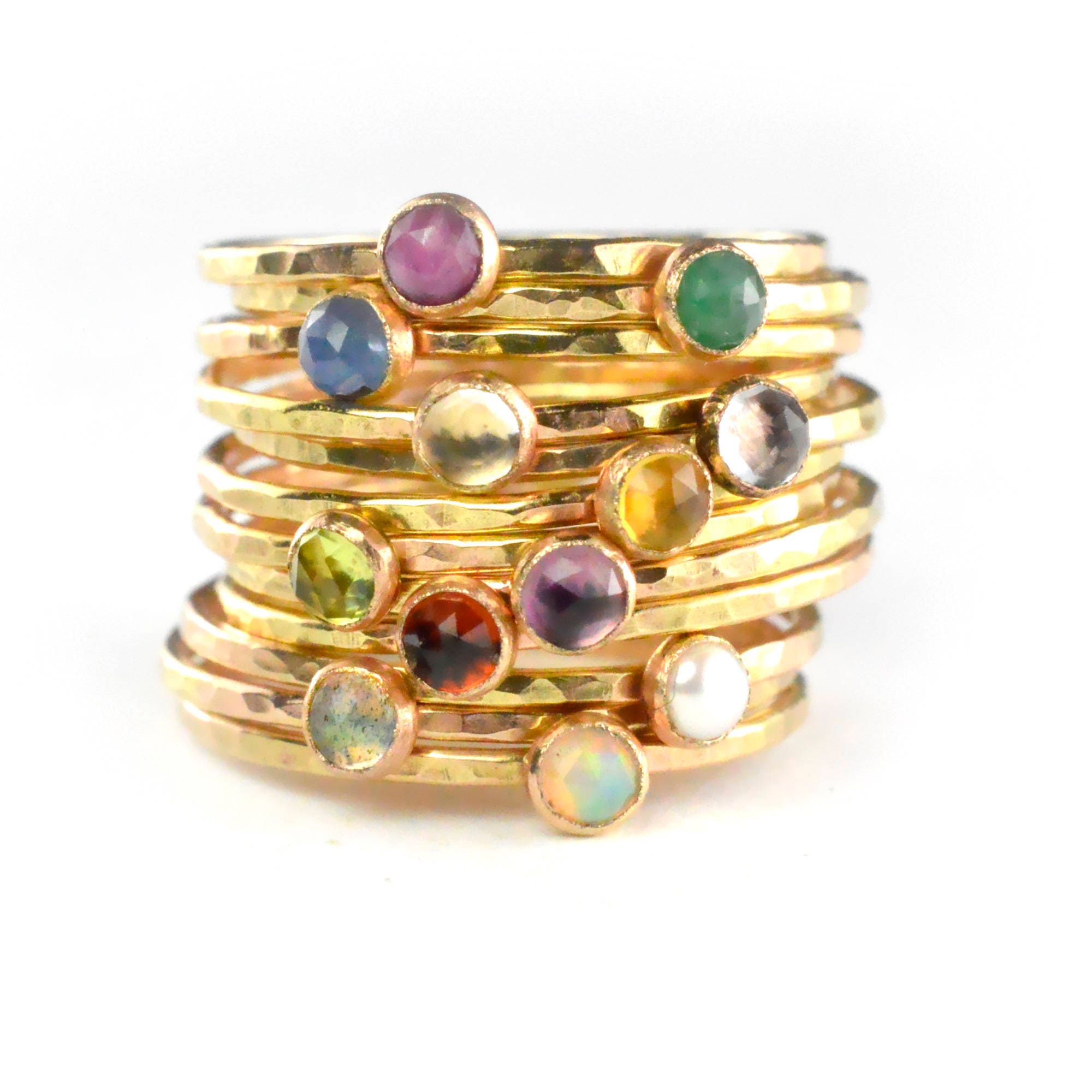 Tiny Birthstone Stacking Ring, Petite Gemstone Ring, Mothers Ring, Gold Stack Ring SGRROS-G