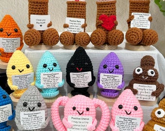 Crochet Emotional Support Dolls,Positive Penis,Uterus,Poo,Butt Plug Plush,Funny Gag Gift,Mental Health Desk Decor,Cute Weird Stuffed Toy