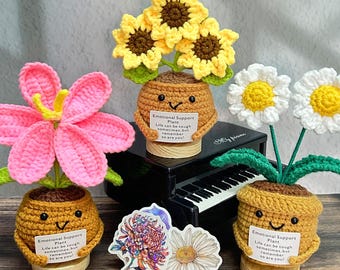 Crochet Emotional Support Potted Plant, Sunflower, Daisy,Tulip,Office Decor Desk,Positive Gifts,Birthday,Graduation,Crochet Gift For Mom/Her