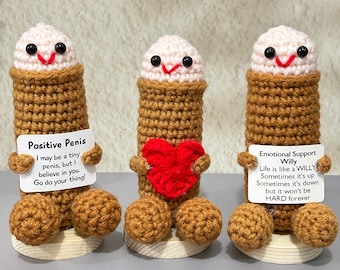 Pene de ganchillo divertido, pene positivo, pene de apoyo emocional, regalo humorístico para adultos, regalo de San Valentín, regalo de broma para novio/marido, aniversario.