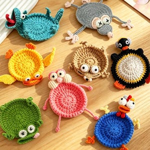 Funny Crochet Animal Coasters-Squirrel,Lizard,Frog,Mouse,Turtle,Novelty Drink Coaster,Home & DeskDecor for Coffee/Tea,Unique Gift For Friend