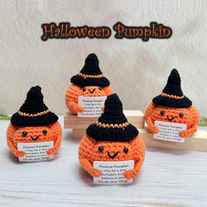 Bulk Halloween Crochet Pumpkin with Witch Hat,Emotional Support Pumpkin,Positive Pumpkin,Halloween Gift For Office Decor,Staff/Team BulkGift