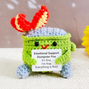 Crochet Emotional Support Dumpster Fire,Burning Trash Can,Christmas gift,Stress Relief Gift,Office Desk Décor,Gift For Coworker/Friend/Him