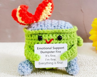 Crochet Emotional Support Dumpster Fire,Burning Trash Can,Stress Relief,Cheer up,Office Desk Décor, Humorous Gift For Coworker/Friend/Him