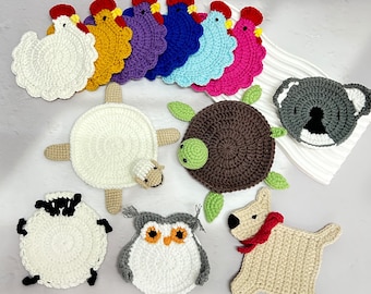 Adorable Animal Coaster,Crochet Sheep/Turtle/Dog/Owl/Chicken/Koala Coaster,Crochet Farm Animal Gift,Fun Farmhouse Desk Decor,FunGift For Her