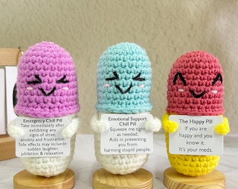 Handmade Crochet cold pill, Emotional Support Gift,Psychological health gifts, Happy pill toys,Desk Decor,Gift For Friends,Gifts For Her/Him