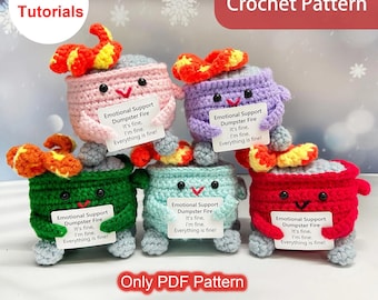 Crochet Pattern for Dumpster Fire Emotional Support PDF & Video,Crochet Pattern for Emotional Support PDF,Dumpster Fire Pattern