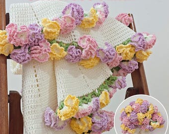 Carnation Flower Blanket Crochet Pattern&Video,Blanket Tutorial Bouquet Blanket,Flower Blanket,Crochet Bouquet Throw,Christmas gift