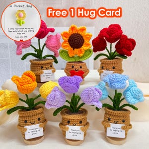 Joli tournesol au crochet avec coeurs/tulipes, 1 carte câlin gratuite, fleur au crochet, cadeaux de remerciement pour maman/professeur, cadeau de remise des diplômes, déco de bureau