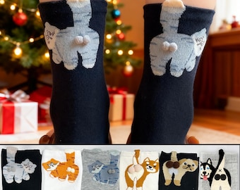 Funny Cat & Dog Socks,3D Jingle Balls Kitty/Puppy,Cute Animal Socks,Gift for Animals Lovers,Novelty Socks,Kitty Socks,Funny Gifts