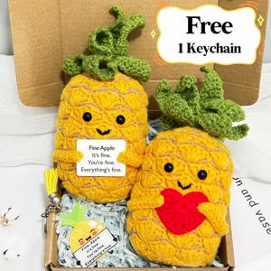 Crochet Pineapple Amigurumi, Handmade Cotton Desk Decor, Emotional Support Gift