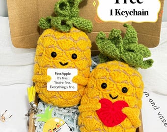 Crochet Pineapple Amigurumi, Handmade Cotton Desk Decor, Emotional Support Gift