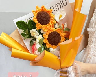 Handmade Crochet Sunflower Rose Bouquet, Teacher Gift,Mother's Day gift