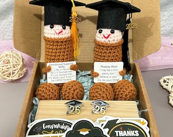 Graduation Crochet Penis Set,Personalized 2026 Grad Gift with Pins & Stickers,Positive Penis,Emotional Support Willy,Class of 2026 Keepsake