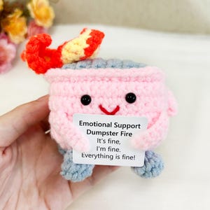 Bulk Sale Crochet Emotional Support Dumpster Fire,Pink Burning Trash Can,Personalized Gifts,Home Décor,Stress Relief Gift,Thank you gifts