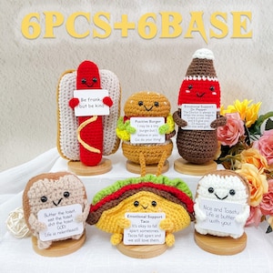 Crochet Hot Dog/Burger/Beverage/Tucker/Toast Set,Emotional support gift,Positive Burger,Desk Décor,Gift For Friends,Gift for Food Lovers