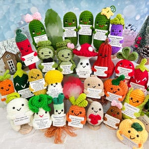 Handmade Crochet Vegetable,Emotional Support Gift,Positive Pickle,Farmers Market Crochet Toy,Positive Vegetable,Gift For Friend/Her/Coworker