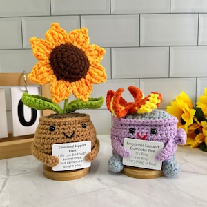 Niedliche gehäkelte Mülltonne / emotionale Unterstützung Sonnenblume, Schreibtisch Dekor, Stressabbau Geschenk, Geschenk für Team / Kollegen / Chef