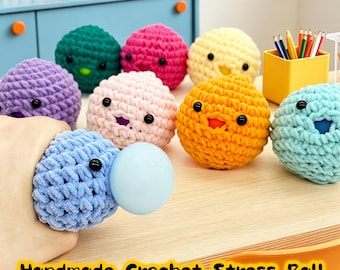 Handmade Crochet Stress Balls,Cute Squeeze Fidget Toy,Nontoxic Squishy Sensory Toy,Soft Plush Gift for Team/Friend,Squishy Balls