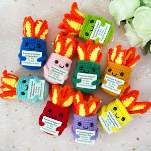 Lindo contenedor de apoyo emocional en llamas, bote de basura en llamas, regalo de apoyo emocional, regalos de Navidad, regalo para animar, contenedor en llamas, contenedor de crochet en llamas