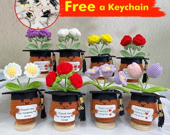 Graduation Crochet Flowers Potted Plants,Crochet Flower,Rose,Tulip,Daisy,Lily of the valley,Thank You Gift,Graduation Gift