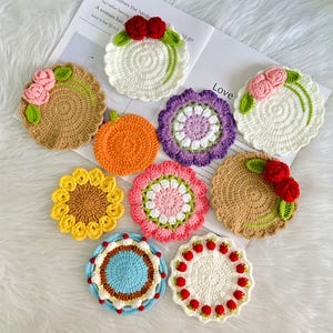 Handmade Crochet Flowers Coaster,Rose/Sunflower Coaster,Coffee &Tea Coaster,Floral Coaster,Crochet Kitchen Decor,Flower Coaster,Gift For Her