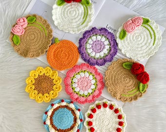Handmade Crochet Flowers Coaster,Rose/Sunflower Coaster,Coffee &Tea Coaster,Floral Coaster,Crochet Kitchen Decor,Flower Coaster,Gift For Mom