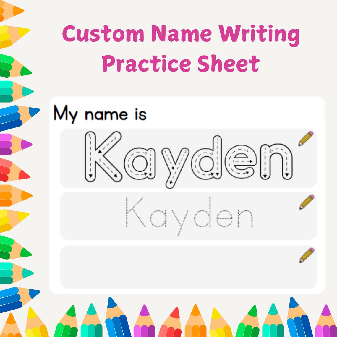 Custom Name Writing Worksheet for Kids - Personalized Customised PDF A4 ...