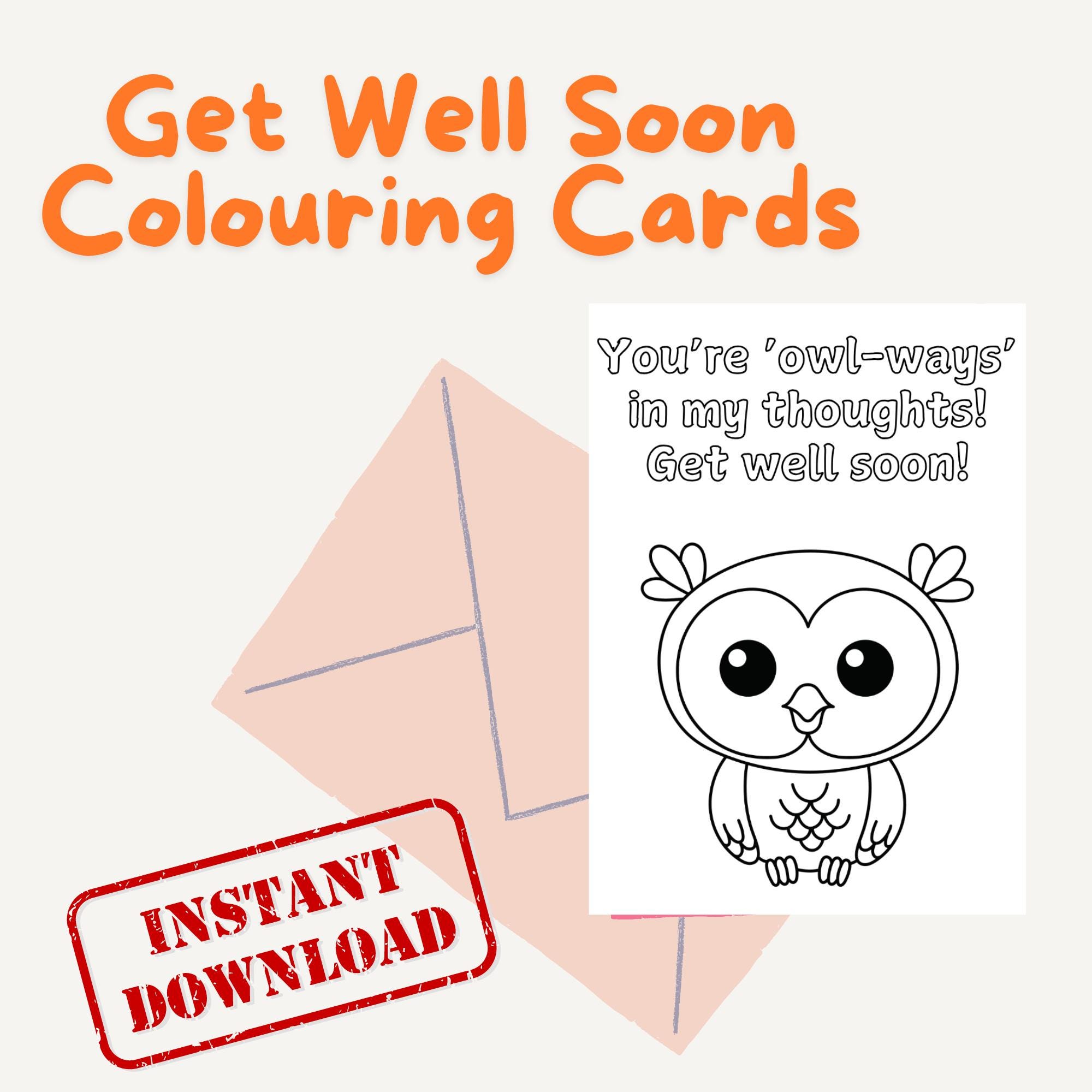 6 Printable Get Well Soon Cards | Animal Pun Coloring Pages for Kids | Digital Download