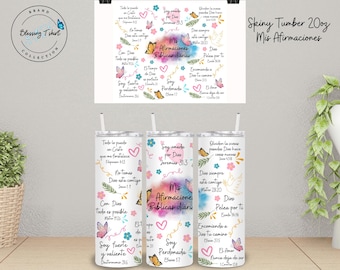 Mis Afirmaciones Diaria, Vaso Sublimado 20oz Skinny Tumbler, Vaso con Versiculos Biblicos para tu vida, Un hermoso regalo