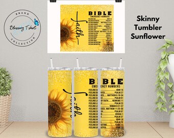 Sunflower Skinny Tumbler, Yellow tumbler, Bible verse Tumbler, Beautifull gift, Sunflower Tumbler
