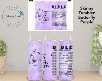 Skinny Tumbler Faith Purple Butterfly, Sublimation Tumbler, Religious Tumbler, Bible Verses Tumbler, Purple Tumbler, Beautifull Gift