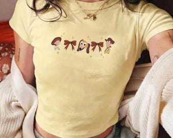 Camiseta de bebé bordada de Toy Story Coquette, camiseta sin mangas de Woody, Jessie y Slinky Dog, camiseta sin mangas acanalada de Disney Pixar Toy Story, top corto de vaquera occidental