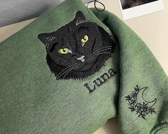 Personalized Pet Portrait Sweatshirt, Custom Cat or Dog Embroidery Shirt, Custom Name Pullover, Pet Memorial Hoodie, Pet Lover Gift