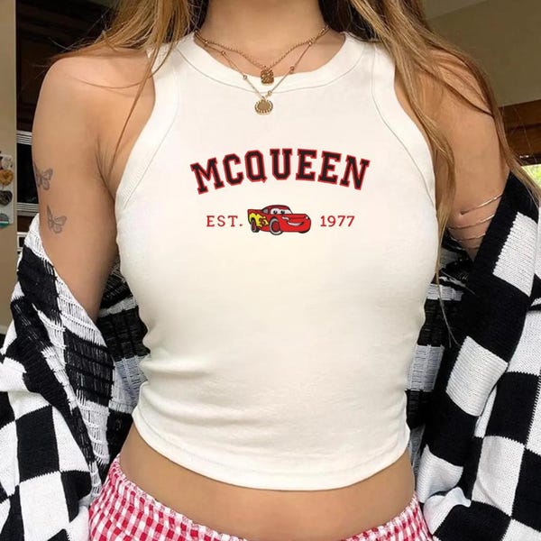 Embroidered Lightning McQueen Rib Racer Tank Top, Disney Pixar Cars Tank Top, Girly McQueen Ka Chow Tee, Disneyland Family Vacation Trip