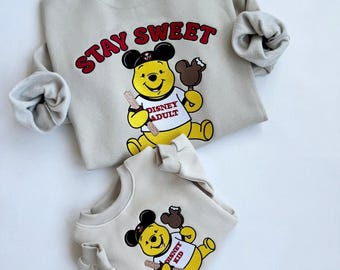 Sudadera bordada de Disney Winnie the Pooh, suéter juvenil "Poor Bear", jersey de cuello redondo para adultos "Stay Sweet Disney", camiseta a juego familiar de Disney