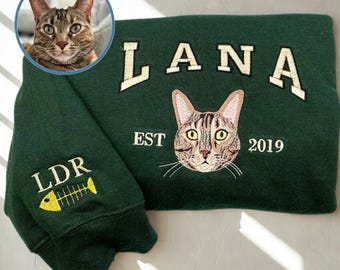 Custom Pet Embroidered Sweatshirt, Pet Portrait Embroidery Shirt, Personalized Cat Dog Face From Your Photo, Pet Memorial, Pet Lover Gift
