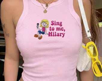 Camiseta sin mangas bordada de Disney Lizzie McGuire, Top corto Sing To Me Paolo, Camiseta de bebé de dibujos animados de Disney Y2K, Conjunto para concierto de Hilary, Viaje de chicas a Disney