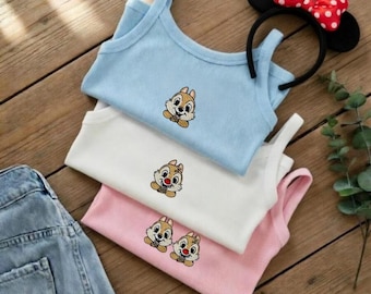 Camiseta sin mangas bordada de Chip y Dale, Camiseta sin mangas de tirantes finos de Chip y Dale de Disney, Magic Kingdom, Camiseta para viaje familiar a Disneyland WDW