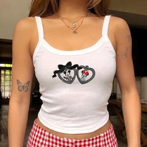 Embroidered Halloween Mickey Minnie Locket Tank Top, Disney Halloween Couple Tee, Jack And Sally Nightmare Before Christmas, Spooky Season image 4