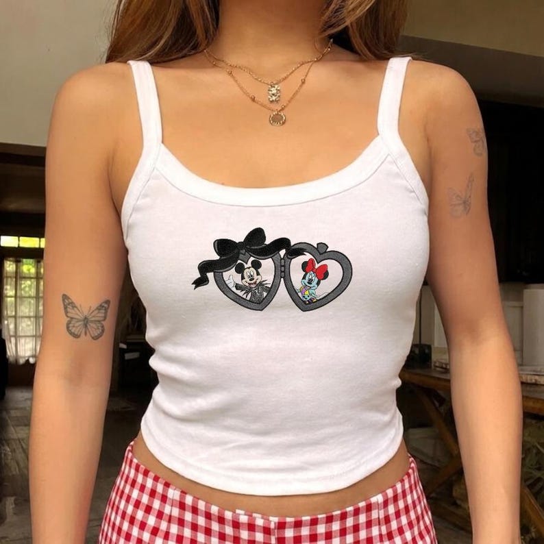 Embroidered Halloween Mickey Minnie Locket Tank Top, Disney Halloween Couple Tee, Jack And Sally Nightmare Before Christmas, Spooky Season image 4
