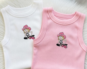 Camiseta sin mangas bordada de Lizzie McGuire vaquera de Disney, linda camiseta sin mangas de Lizzie McGuire con ribete, camiseta de bebé de dibujos animados de Disney estilo Y2K, camiseta de viaje para niñas de Disney