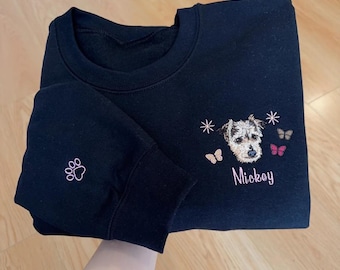 Custom Pet Portrait Sweatshirt, Personalized Embroidered Dog & Cat From Your Photo, Pet Lover Gift, Pet Memorial Clothing