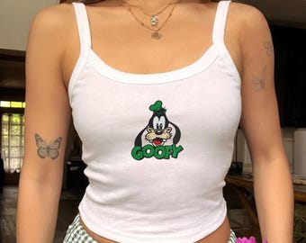 Camiseta sin mangas bordada de Goofy de Disney, camiseta infantil de Goofy de Mickey y sus amigos, top corto de verano de Disney, Magic Kingdom, viaje de vacaciones a Disneyland