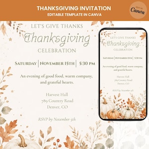Thanksgiving Invitation | Editable Thanksgiving Dinner Invite | Fall Family Gathering & Animated Evite