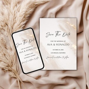 Save the Date Template with Neutral Modern Texture | Editable Canva | 5x7 Printable & Digital Evite