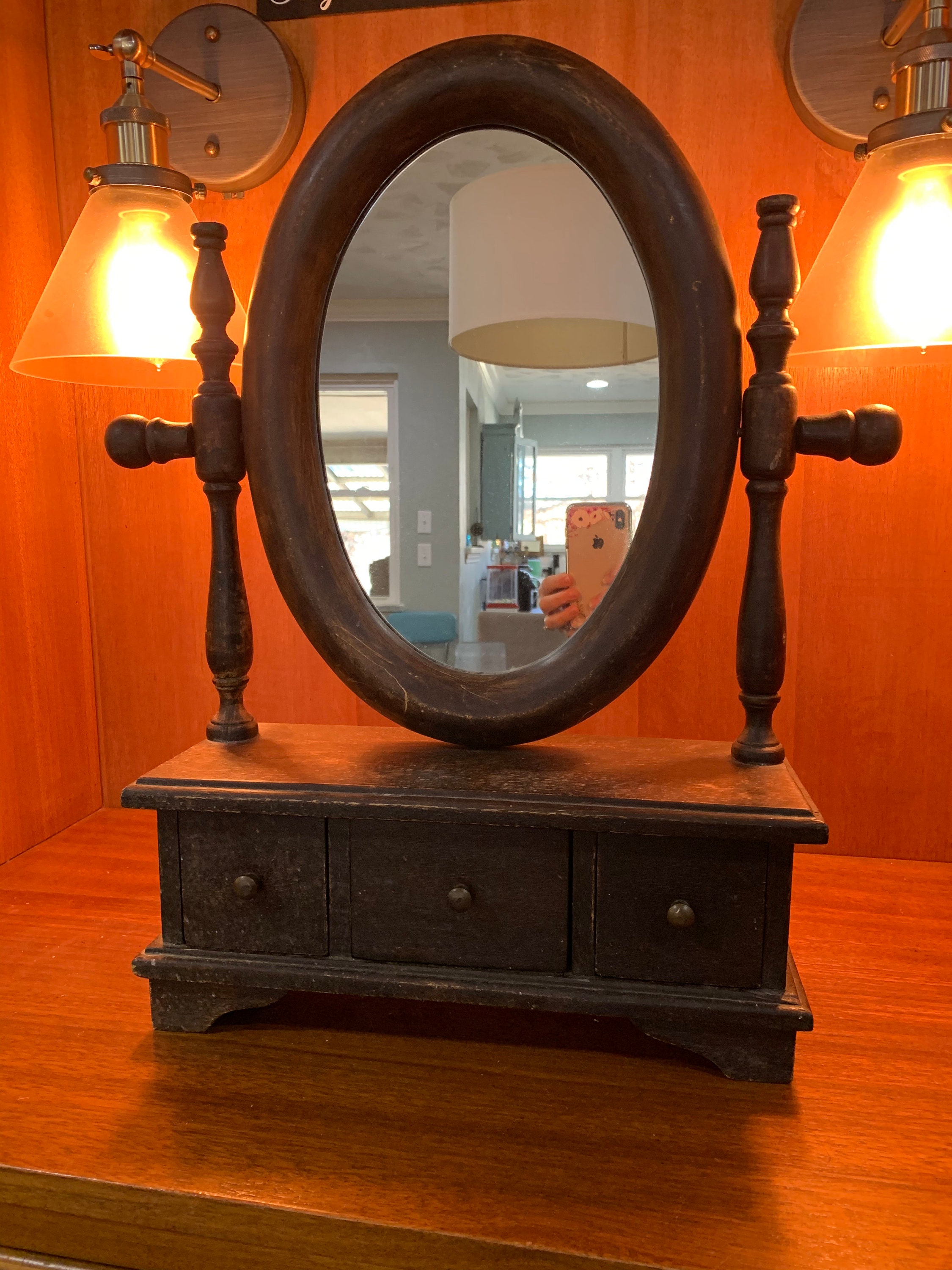Vintage Cheval Jewelry Dresser With, Vintage Dresser Top Shaving Mirror