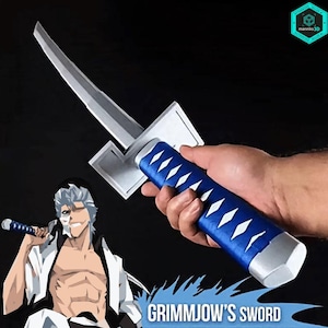 May include: A prop sword with a silver blade and a blue handle with white diamond accents. The handle is held in a hand. The text "GRIMMJOW'S SWORD" is at the bottom of the image.